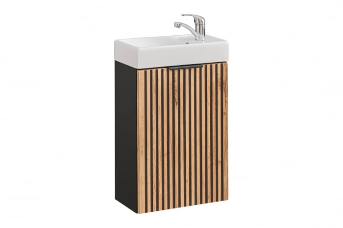 Masca lavoar baie suspendata Xilo, 40/60/80/100 cm, MDF + PAL, stejar cu insertii negre, COMAD [4]