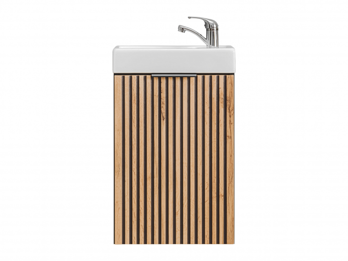Masca lavoar baie suspendata Xilo, 40/60/80/100 cm, MDF + PAL, stejar cu insertii negre, COMAD [3]