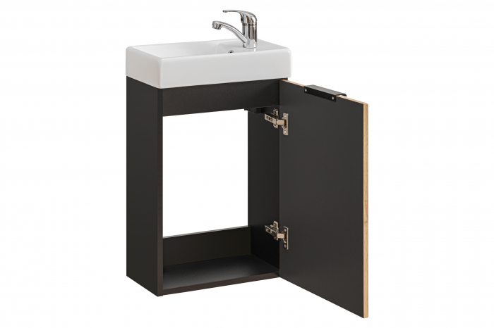 Masca lavoar baie suspendata Xilo, 40/60/80/100 cm, MDF + PAL, stejar cu insertii negre, COMAD [2]