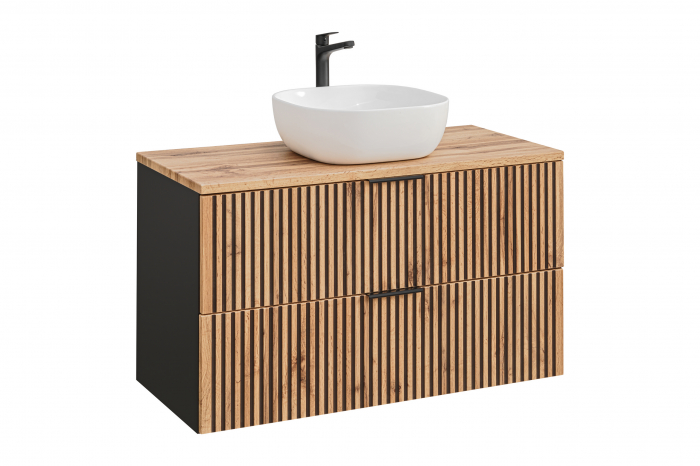 Masca lavoar suspendata baie Xilo, 40/60/80/100 cm, MDF + PAL, stejar cu insertii negre, COMAD [9]