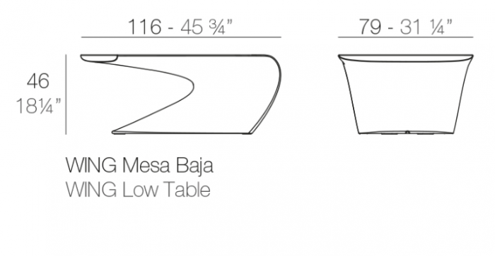 Masuta cafea exterior Wing 116x79x46 cm cu iluminare LED, polipropilena, design modern, 53035 - Vondom [2]