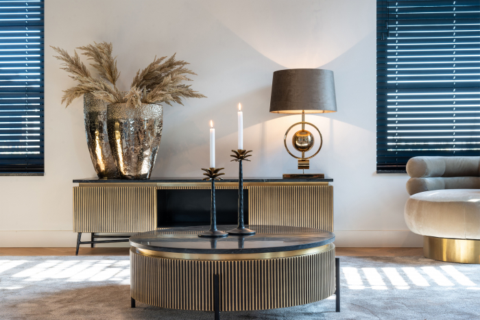 Masuta cafea lux aurie rotunda Tosea, Ø 90 cm, din metal, MDF si blat de marmura, 7574 - Richmond Interiors [5]
