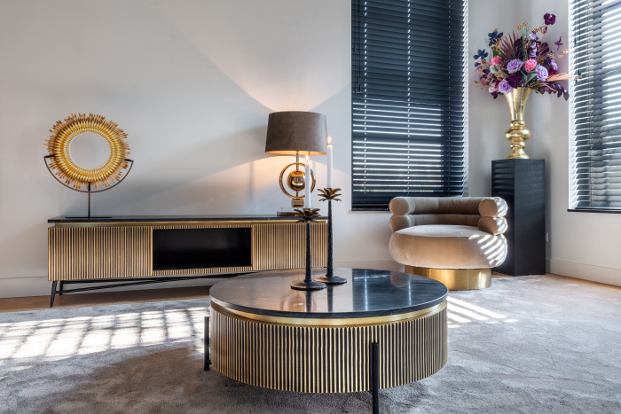 Masuta cafea lux aurie rotunda Tosea, Ø 90 cm, din metal, MDF si blat de marmura, 7574 - Richmond Interiors [4]