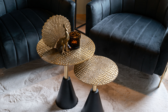 Masuta cafea lux negru cu auriu Madelaine Ø30/40 cm, top textura piele crocodil, 825080 - Richmond Interiors [6]