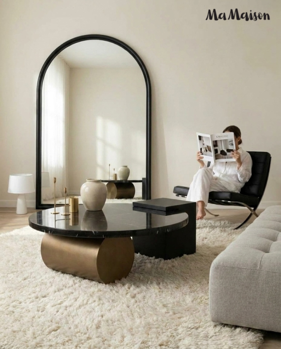 Măsuță de Cafea Dante 110x95x35,5 cm, Negru, Auriu - MaMaison [7]