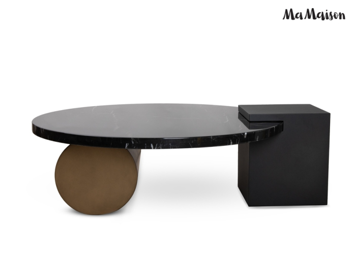 Măsuță de Cafea Dante 110x95x35,5 cm, Negru, Auriu - MaMaison [2]