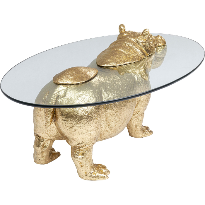 Măsuță de Cafea Hippo 80x49x37 cm, Sticlă Auriu - Kare Design [6]
