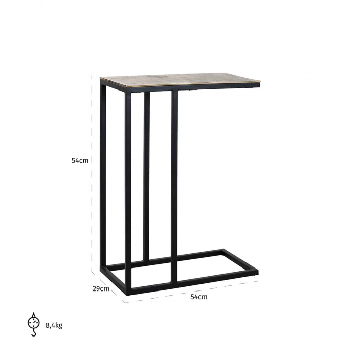 Masuta de cafea premium pentru canapea Rami 54x29 cm blat aluminiu auriu sampanie, baza metal, 825037 - Richmond Interiors [5]