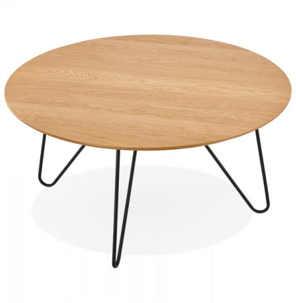 Masuta cafea rotunda MDF stejar Gun 80 cm, stil industrial, picioare negre metal, CT00520NA - Kokoon [4]