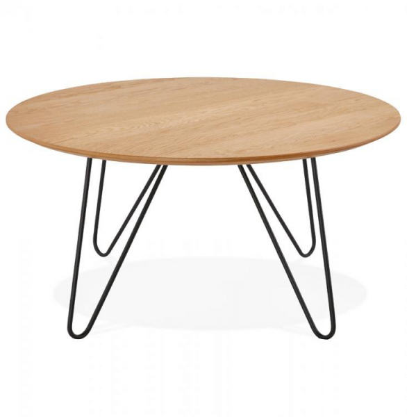 Masuta cafea rotunda MDF stejar Gun 80 cm, stil industrial, picioare negre metal, CT00520NA - Kokoon [2]