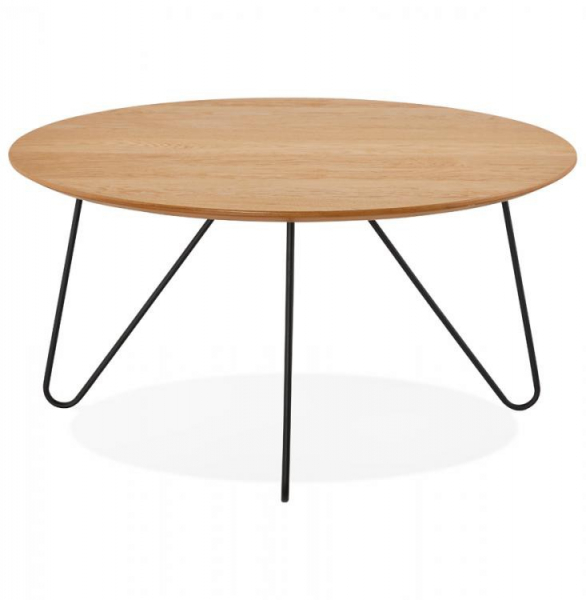 Masuta cafea rotunda MDF stejar Gun 80 cm, stil industrial, picioare negre metal, CT00520NA - Kokoon [3]