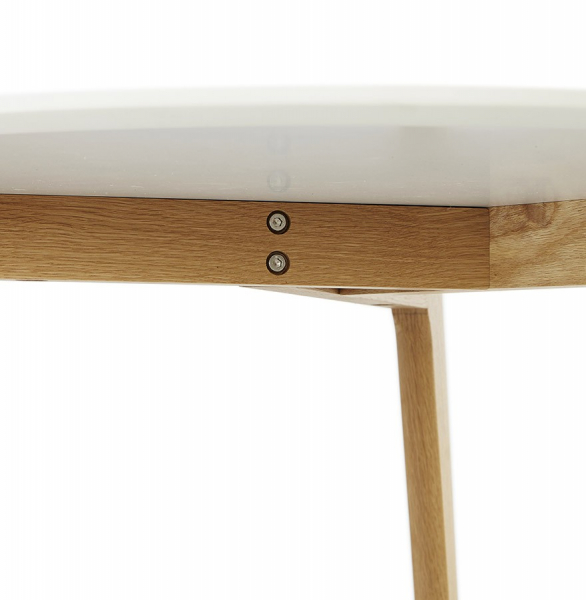 Masuta de design rotunda KINGSTON 90x90 cm blat MDF alb / stejar masiv, CT00400WH - Kokoon [7]