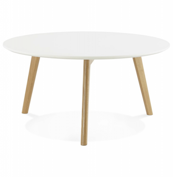 Masuta de design rotunda KINGSTON 90x90 cm blat MDF alb / stejar masiv, CT00400WH - Kokoon [3]