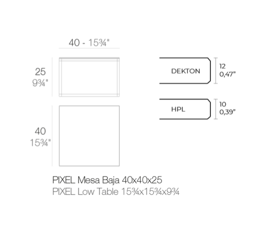 Masuta exterior premium patrata diverse finisaje Pixel 40x40x25 cm, blat HPL/DEKTON®, cadru aluminiu, 44315M DANAE - Vondom [7]