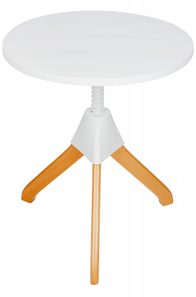 Masuta rotunda cafea Ulla 60x60 cm in forma de surub, blat MDF alb/picioare lemn fag, TT-908B - King [2]