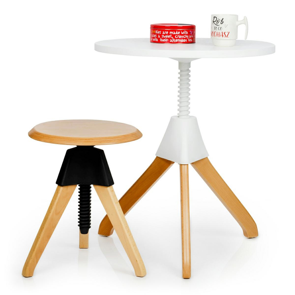 Masuta rotunda cafea Ulla 60x60 cm in forma de surub, blat MDF alb/picioare lemn fag, TT-908B - King [5]