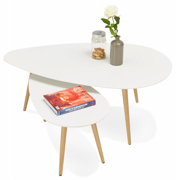 Masute de design GOSMI 2 piese MDF alb / stejar masiv, CT00430WH - Kokoon [13]