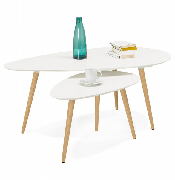 Masute de design GOSMI 2 piese MDF alb / stejar masiv, CT00430WH - Kokoon [12]