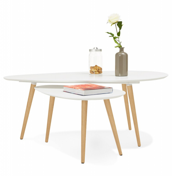 Masute de design GOSMI 2 piese MDF alb / stejar masiv, CT00430WH - Kokoon [14]