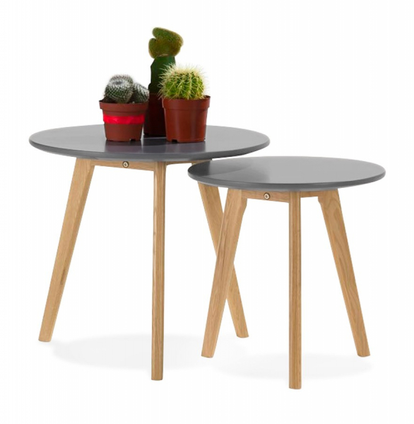 Set masute Espino 50x50 cm MDF gri inchis / picioare stejar, stil scandinav, CT00420DG - Kokoon [11]