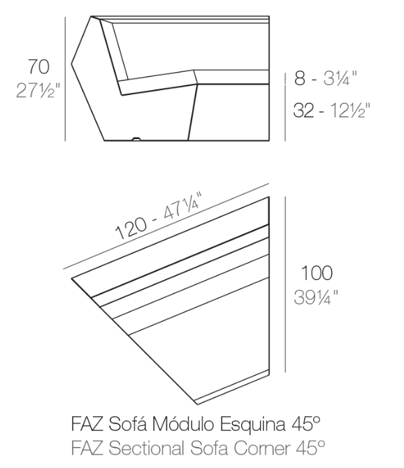 Modul colt 45¬∫ canapea Faz pentru exterior 100x100x70 cm, 54010DY - Vondom [2]