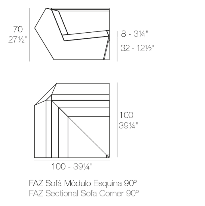 Modul colt 90¬∫ canapea Faz pentru exterior 100x100x70 cm, 54005DY - Vondom [2]