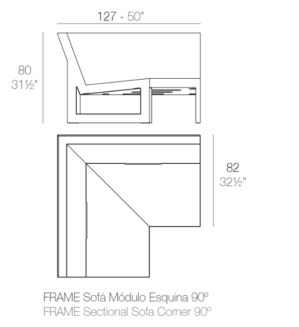 Modul colt 90¬∫ canapea premium Frame pentru exterior 126x126x80 cm, 54121 - Vondom [2]