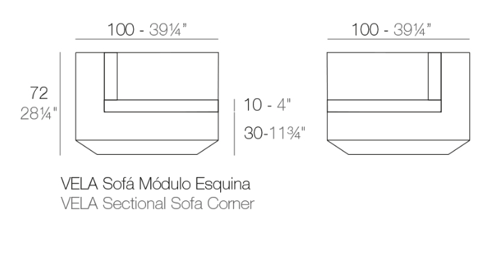 Modul colt canapea premium Vela pentru exterior 100x100x72 cm, 54029 - Vondom [2]
