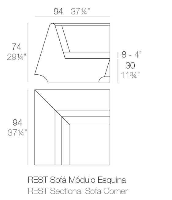 Modul colt canapea Rest pentru exterior 94x94x74, iluminare LED, 53005 - Vondom [2]