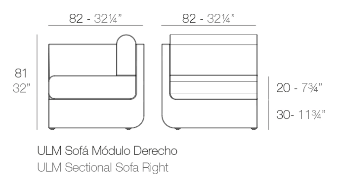 Modul dreapta canapea premium Ulm pentru exterior 82x82x72 cm, 54174 - Vondom [3]