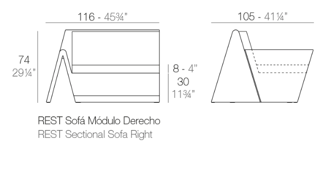 Modul dreapta canapea Rest pentru exterior 116x105x74, iluminare LED, 53003 - Vondom [2]