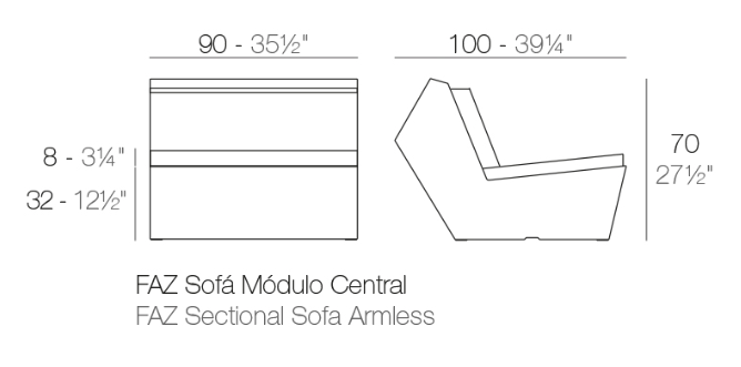 Modul mijloc canapea Faz pentru exterior 90x100x70 cm, 54004 - Vondom [2]