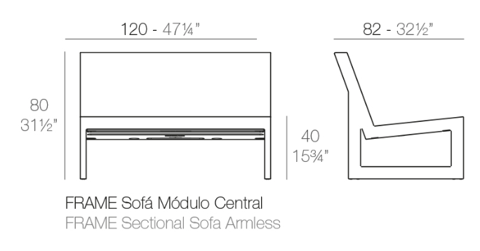 Modul mijloc canapea premium Frame pentru exterior 120x82x80 cm, 54120 - Vondom [2]