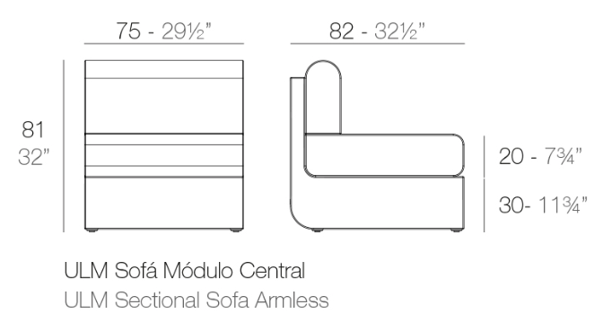 Modul mijloc canapea premium Ulm pentru exterior 82x75x72 cm, 54171 - Vondom [3]