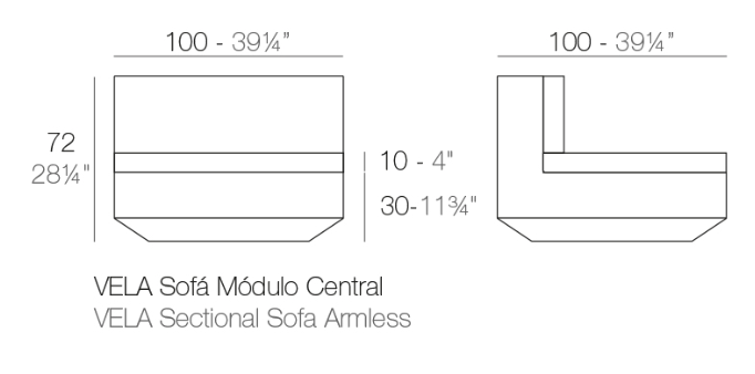 Modul mijloc canapea premium Vela pentru exterior 100x100x72 cm, 54026 - Vondom [2]