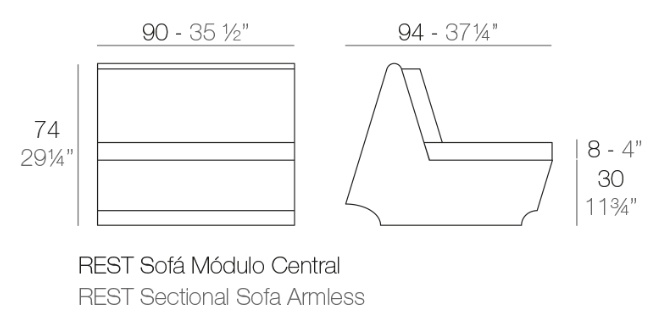 Modul mijloc canapea Rest pentru exterior 90x94x74, iluminare LED, 53004 - Vondom [2]