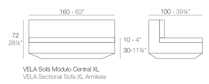 Modul mijloc XL canapea premium Vela pentru exterior 160x100x72 cm, 54027 - Vondom [2]