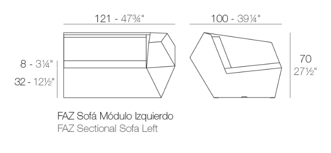 Modul stanga canapea Faz pentru exterior 121x100x70 cm, 54002DY - Vondom [7]