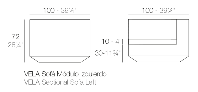 Modul stanga canapea premium Vela pentru exterior 100x100x72 cm, 54077 - Vondom [2]