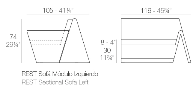 Modul stanga canapea Rest pentru exterior 116x105x74, iluminare LED, 53002 - Vondom [2]