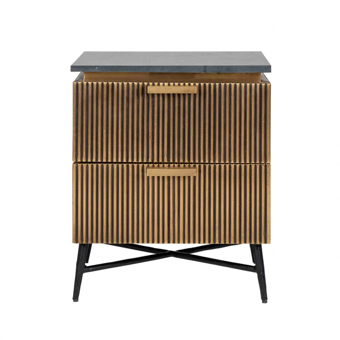 Noptiera aurie lux Tosea 50x40 cm cu sertare, baza metal, MDF si blat marmura, 7572 - Richmond Interiors [4]