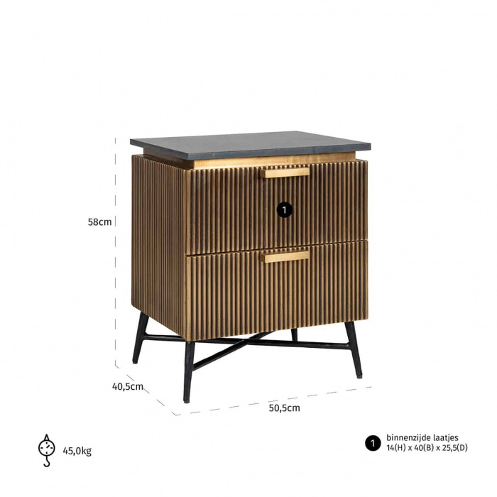 Noptiera aurie lux Tosea 50x40 cm cu sertare, baza metal, MDF si blat marmura, 7572 - Richmond Interiors [5]