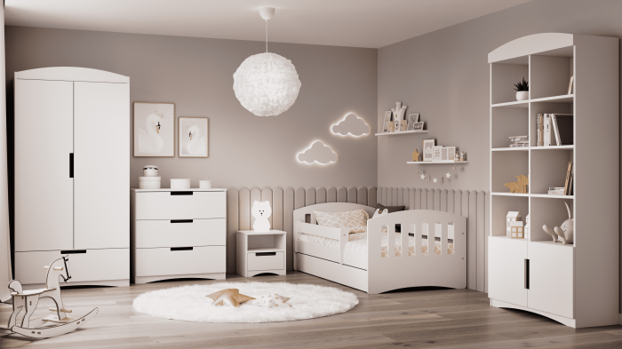 Noptiera copii alba Classic MDF 39,5x40,5 cm, cu sertar si spatiu depozitare deschis [7]
