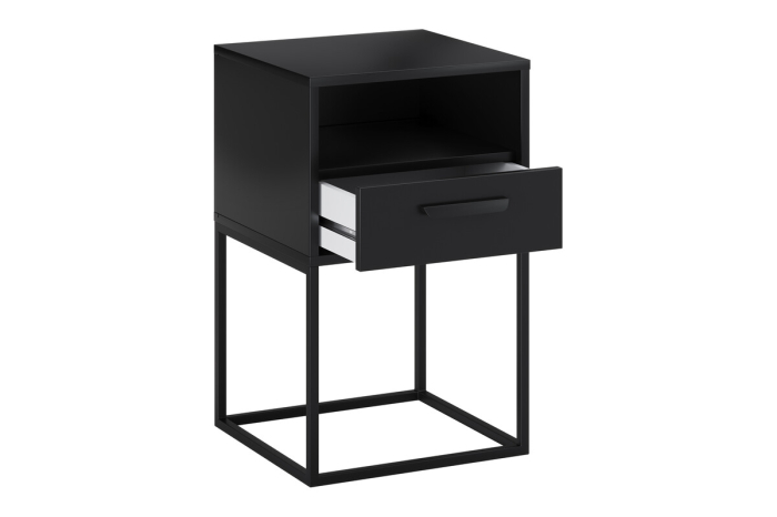 Noptieră Navello 61-40-1S1O, lățime 40 cm, PAL Melaminat Negru Mat, 1 Sertar - COMAD, cod NAVELLO BLACK 61-40-1S1O [3]