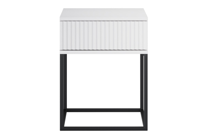 Noptieră Spello, lățime 40 cm, MDF Riflat și PAL Melaminat Alb, 1 Sertar - COMAD, cod SPELLO WHITE 61-40-1S [2]
