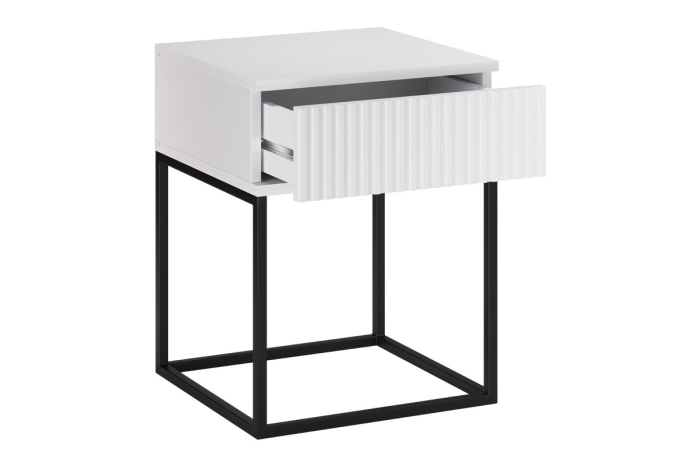 Noptieră Spello, lățime 40 cm, MDF Riflat și PAL Melaminat Alb, 1 Sertar - COMAD, cod SPELLO WHITE 61-40-1S [3]