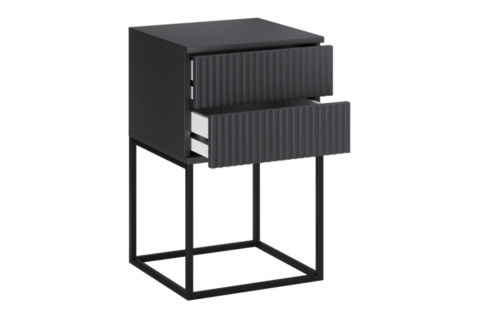 Noptieră Spello, lățime 40 cm, MDF Riflat și PAL Melaminat Antracit, 2 Sertare - COMAD, cod SPELLO ANTRACIT 61-40-2S [3]