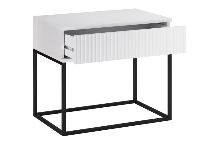 Noptieră Spello, lățime 60 cm, MDF Riflat și PAL Melaminat Alb, 1 Sertar - COMAD, cod SPELLO WHITE 61-60-1S [3]