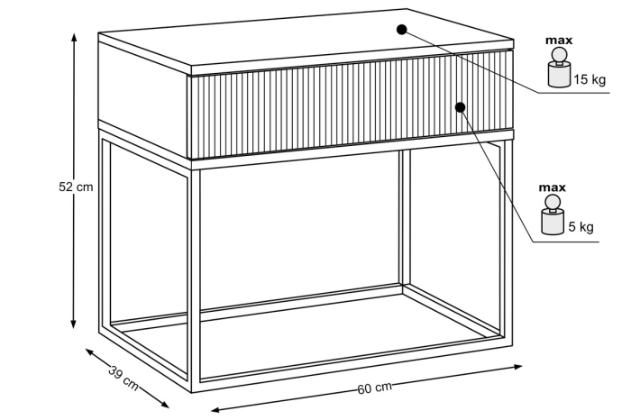 Noptieră Spello, lățime 60 cm, MDF Riflat și PAL Melaminat Alb, 1 Sertar - COMAD, cod SPELLO WHITE 61-60-1S [4]