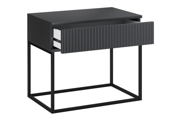 Noptieră Spello, lățime 60 cm, MDF Riflat și PAL Melaminat Antracit, 1 Sertar - COMAD, cod SPELLO ANTRACIT 61-60-1S [3]
